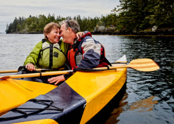 Senior couple kayaking in Canada, Nova Scotia